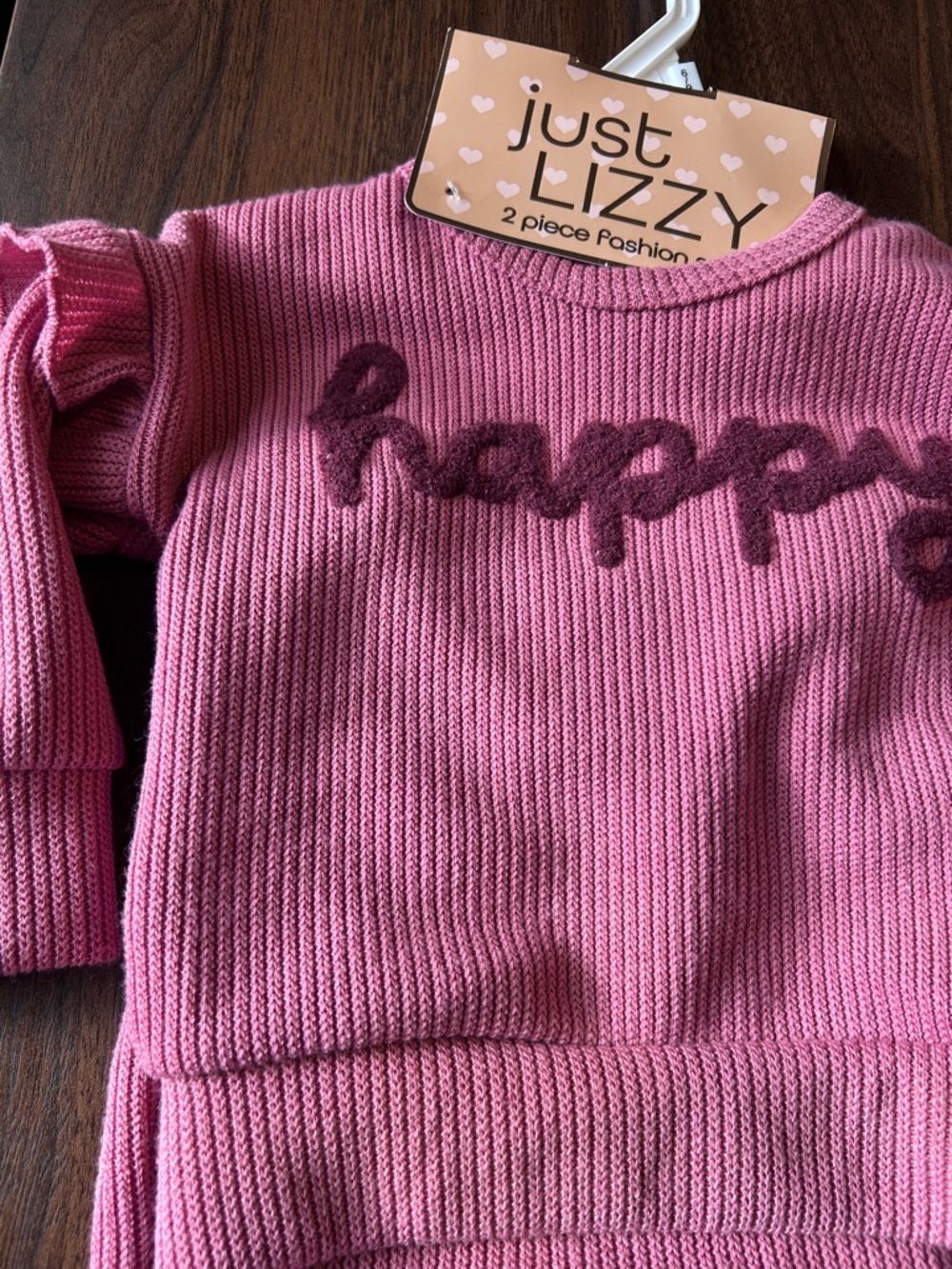 Kids Pink 'Happy' Ribbed Matching Set by​ - Picture 5 of 11